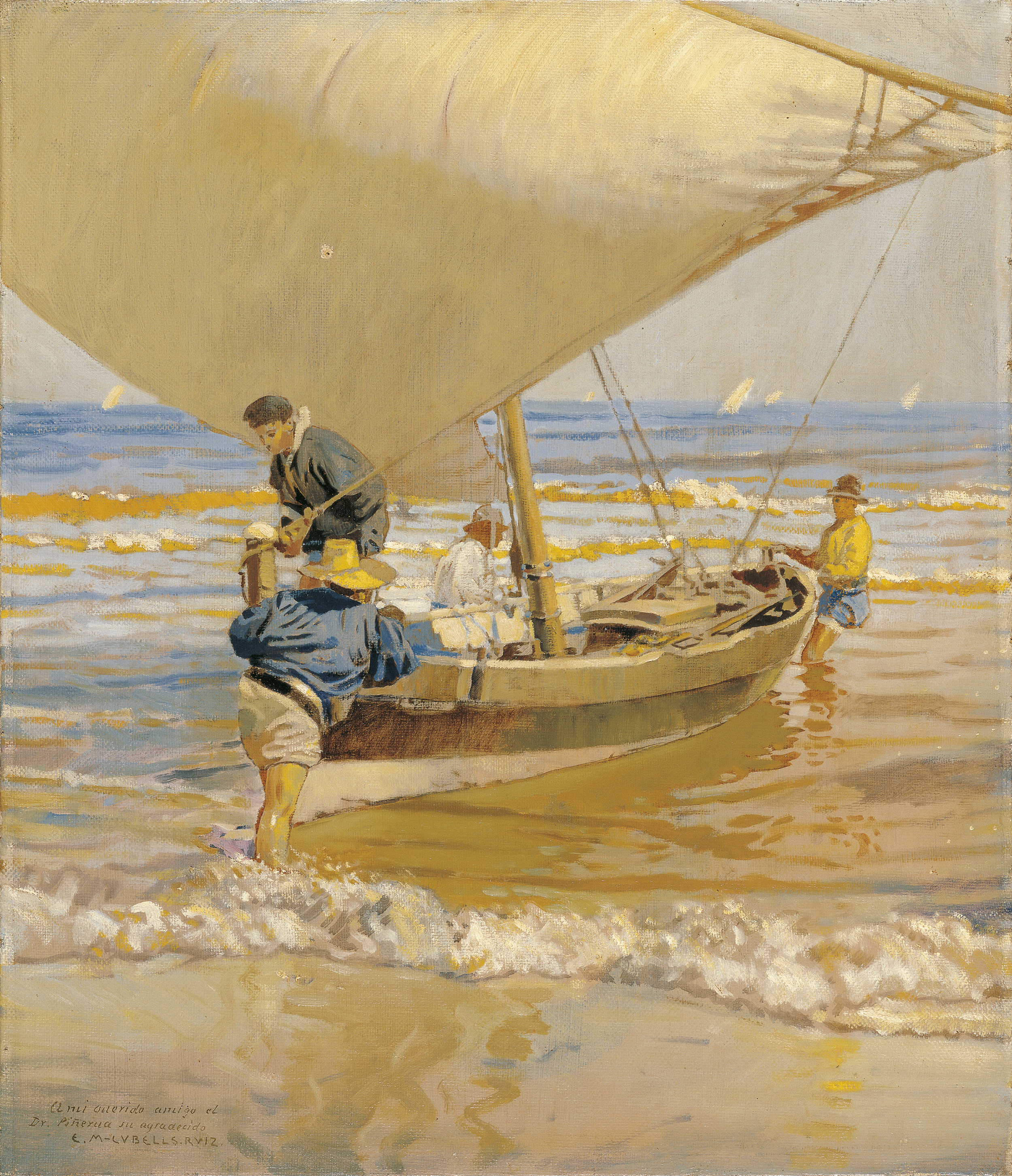 Fishermen Dragging Their Boat